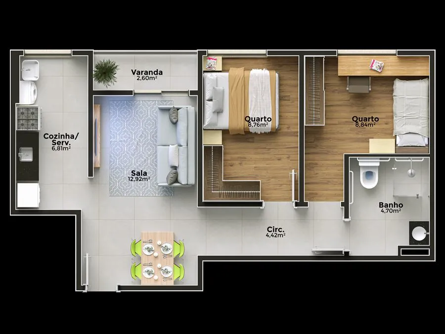 Planta do apartamento Lateral acessível